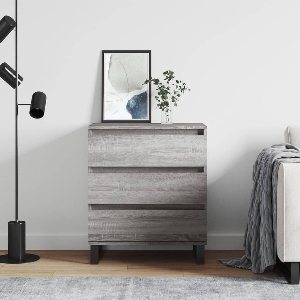 Buffet gris Sonoma 60 x 35 x 70 cm en bois avec pieds en fer – Meuble durable pour espace de rangement et accessoires de maison, surface résistante à l'humidité, commode stable