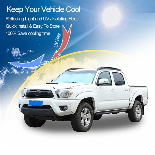 Front Windshield Sunshade for Toyota Tacoma 2006-2024 Accessories, Windshield Sun Shade, Foldable Reflective Sun Visor, Screen Shield Cover UV Blocker Protector HeatShield Keeps Your Vehicle Cool