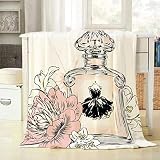 Mugod Advertisement Throw Blanket Perfume Bottle and Flowers Decorative Soft Warm Cozy Flannel Plush
