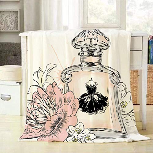 Mugod Advertisement Throw Blanket Perfume Bottle And Flowers Decorative Soft Warm Cozy Flannel Plush Throws Blankets For Bedding Sofa Couch 50 X 60 Inch #TOP14