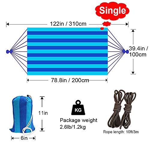 Image of GOCAN Brazilian Single Hammock 1 Person Canvas 200X100cm Total Length 310cm Load 250kg Cotton Hammock for Garden Backyard Outdoor and Indoor