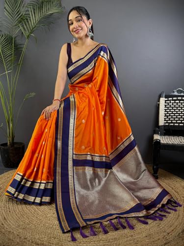 Image of SGF11 Women's Kanjivaram Pure Soft Silk Saree With Unstitched Blouse Piece