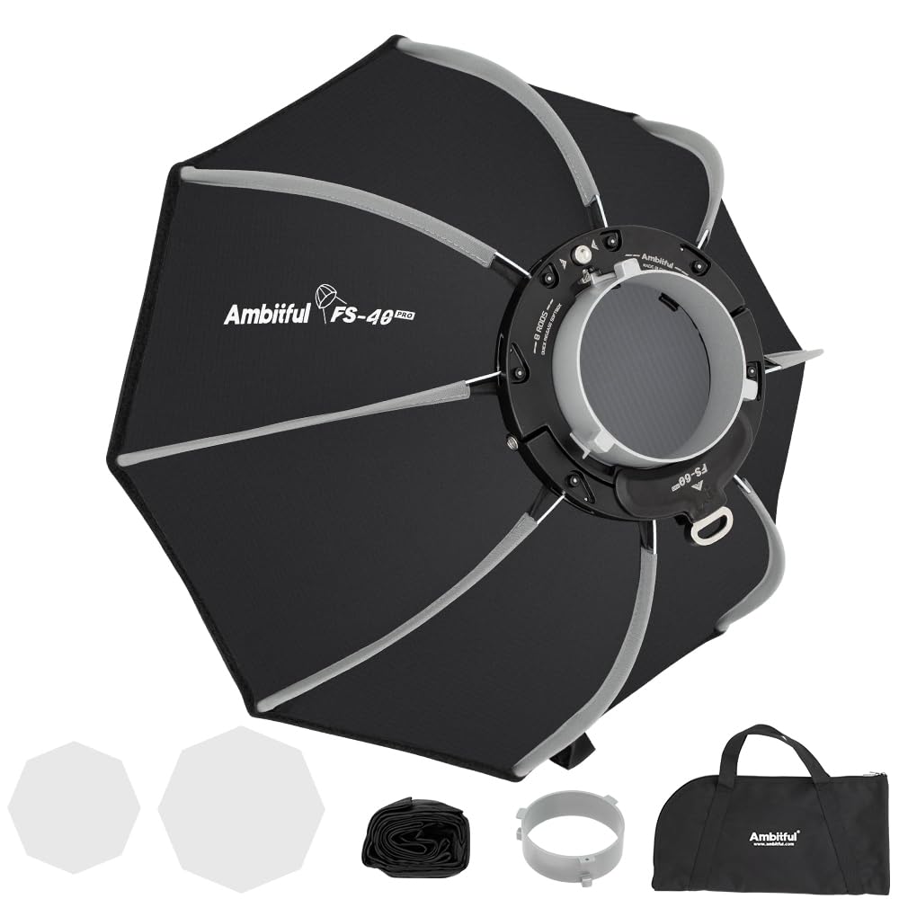 AMBITFUL FS40pro 15.7 "/40 cm Softbox Octagonal, Release Quick Bowens Mount Softbox con difusores/Rejilla de Panal de Miel/Bolsa de Transporte