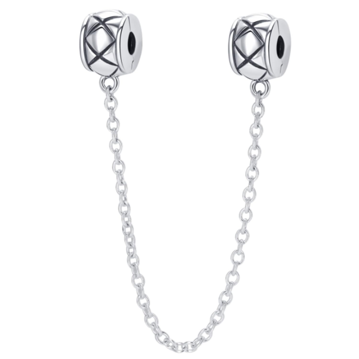 S925 Silver-Plated Silicone Rubber Stopper Bead Charm Clip Locks Charm Bracelet Clip and Lock Safety Chain for Pandora Bracelet (C Safety Chain)