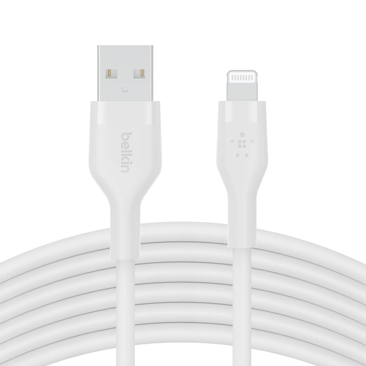 Belkin BoostCharge Flex Silikon-USB-A/Lightning-Kabel, 3 m, MFi-zertifiziertes Ladekabel für iPhone 14/14 Plus, 13, 12, 11, Pro, Max, mini, SE, iPad und andere Geräte – Weiß
