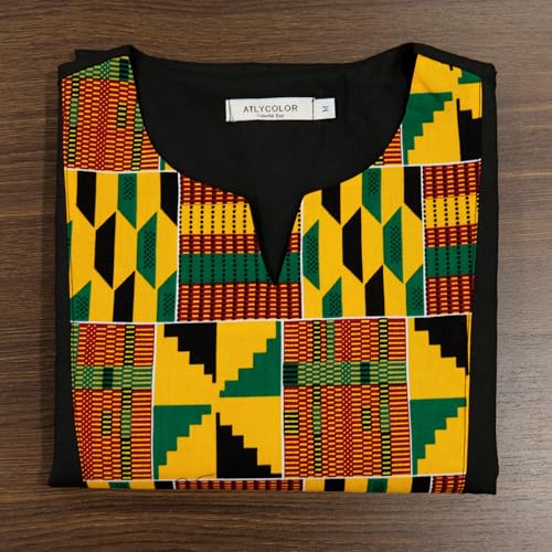 African Shirt for Men Kente Tribal Patchwork Long Sleeve Dashiki Shirt Nigerian Top Attire4