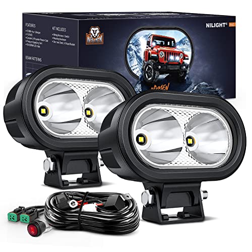 Image of Nilight 2 PCS 4 Inch 2100LM Super Spotlight Motorcycle LED Pods | Built-in EMC, for Driving Offroad Fog Lights with 16 AWG DT Wiring Kit for Motorbike SUV ATV Truck Boat Tractor Forklift