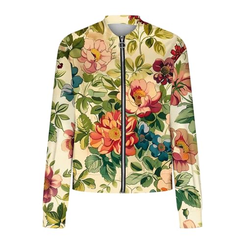 Womens Casual Floral Zip Up Bomber Jacket With Pockets 2025 Fall Fashion Trends Women Work Dreesy Coats Underwear3