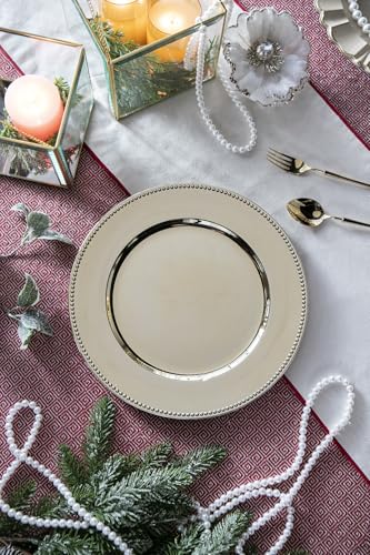 Seeye 8 Pack Plastic Charger Plates, Premium Medium Weight, Stylish for Dining and Events, 13 Inches, Silver