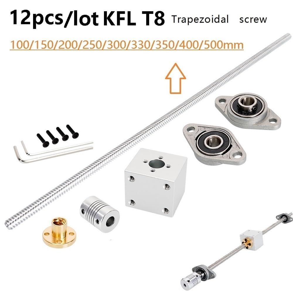 Kit tornillos trapezoidales T8 for máquinas CNC rosca 2 mm con soporte KFL