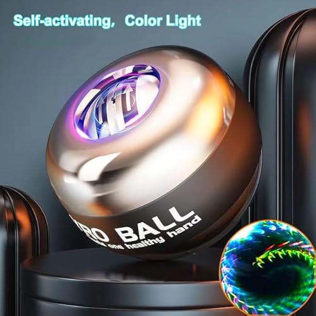Metal Torque Ball with Light, Weighted Auto-Start Gyro Ball Hand Wrist Forearm Trainer and Strengthener for Exercise Joint and Muscle with Bag