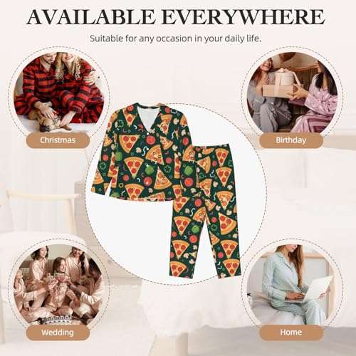 Image of Women'S Long Sleeve Pajama Set Soft Loungewear Button-Down Top & Elastic Waist Pants S- 2XL