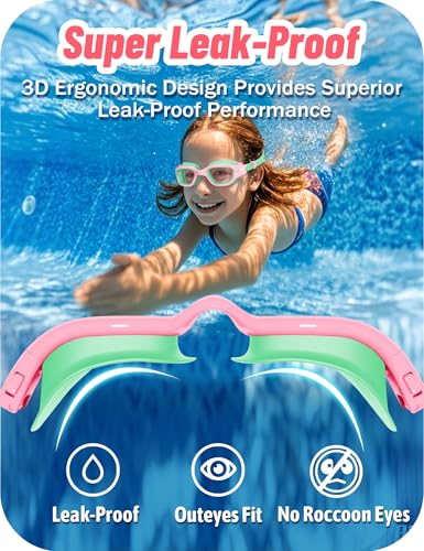 Image of Vvinca Kids Swim Goggles, Swimming Goggles for Kids 3-14 Anti-Fog UV Protection No Leak Pool Glasses for Boys Girls