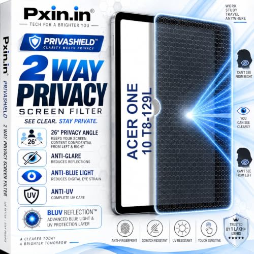 Image of Pxin Tablet Privacy Guard compatible with Acer One 10 T8-129L | 2 Way Privacy screen protector | Anti Glare | Anti Spy Screen | Anti Bluelight | UV Protect | Eye Protection | Privashield