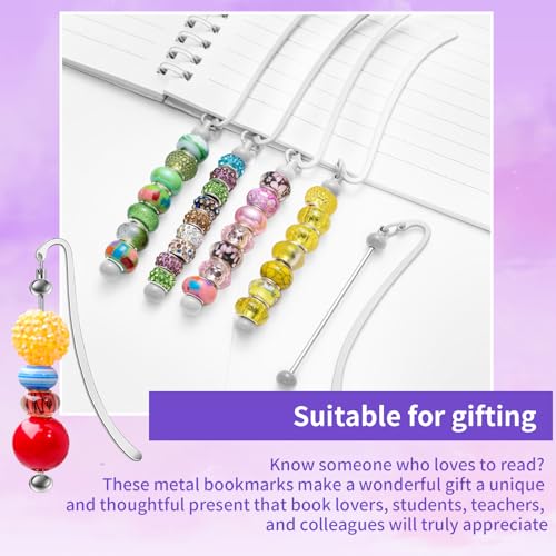 Beadable Bookmarks Silver DIY Blank Bar Pendant Modern Bead Bookmark Metal Jewelry Craft Charm for Beads for Book Lovers Teacher Student Supplies