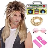 【Vokuhila Perücke】 Perfekt für Vintage- und Singles-Partys, Karneval, Alltag oder andere Anlässe in den 80er Jahren. Es ist auch das beste Geschenk, das Sie Familie und Freunden geben können. Lassen Sie sich von der Party abheben und präsentieren Sie Ihren Rock-Stil!