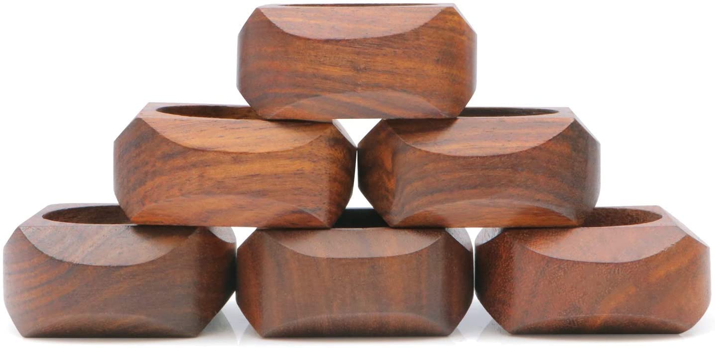 cosyneeArtisan Crafted Dinner Table Decorations Wooden Napkin Rings Sets for Wedding Party (Set of 6)