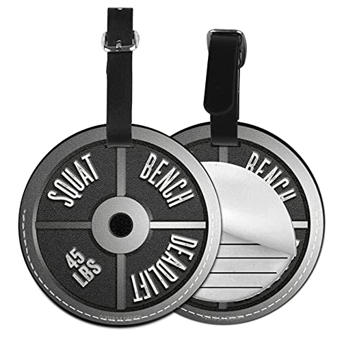Luggage Tag Barbell Plate Squat Bench Deadlift Weight, Pu Leather Bag Travel Suitcases Id Identifier Baggage Label for Women Men Boys Girls