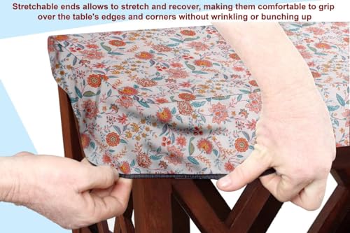 Image of The Furnishing Tree Elastic Cotton Square Center Table Cover 24x24 in Inches Floral Multicolor on offwhite Base