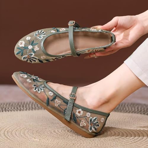 Hee grand Mesh Ballet Flats for Women Floral Embroidered Round Toe Ballerina Shoes Mary Jane Flats 5