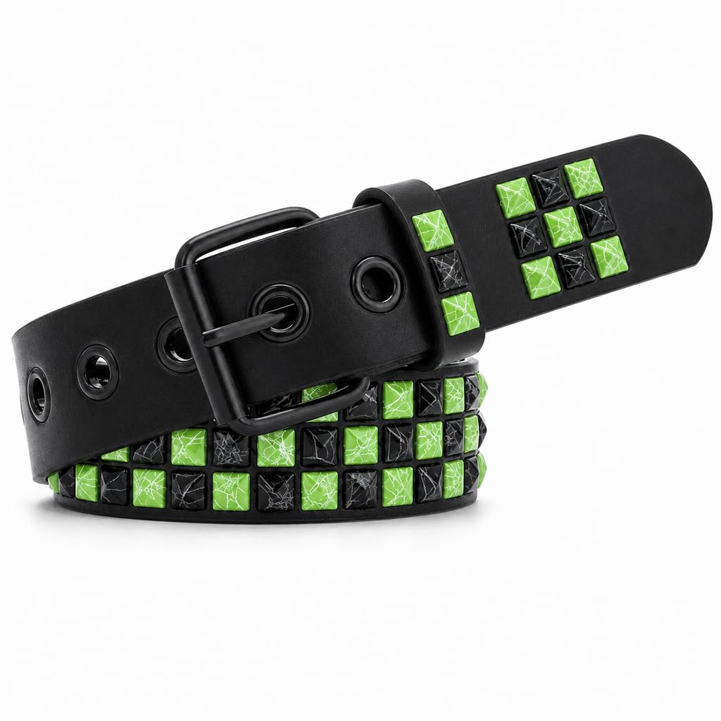 Studded Belt, Metal Punk Rock Rivet Belt with Bright Pyramid Studded for Women Men