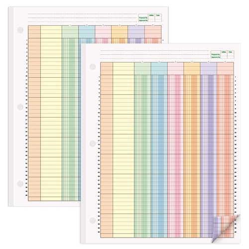 gisgfim 2 Pads 100 Sheets Columnar Analysis Pad 3 Hole Punch Accounting Ledger Book 8.5" x 11" Ledger Paper Pad Double Page Format Columnar Pads for Business Bookkeeping & Data (6 Column Colorful)