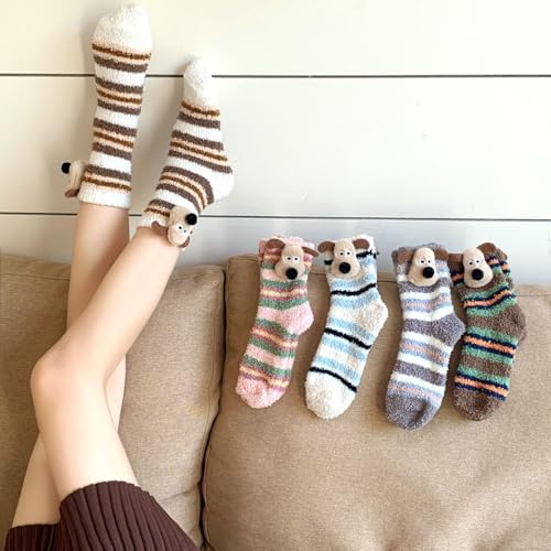 Image of 5 Pairs Fuzzy Socks for Women, Winter Thickening Coral Velvet Cozy Socks, Warm Home Sleeping Socks, Cute Animal Slipper Socks