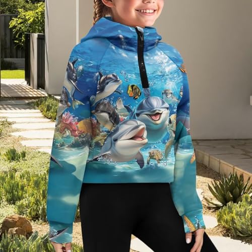 WELLFLYHOM Girls Sweatshirt 5-14T Half Zip Pullover Hoodies Lightweight Cropped Tops Long Sleeve Fall Outfits3