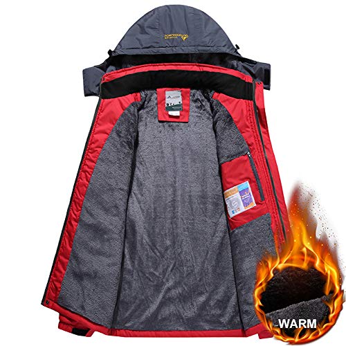 Image of Susclude Men's Fleece Snowboarding Jacket Winter Windproof Mountain Jacket Fleece Lined Warm Hooded with Multi-Pockets
