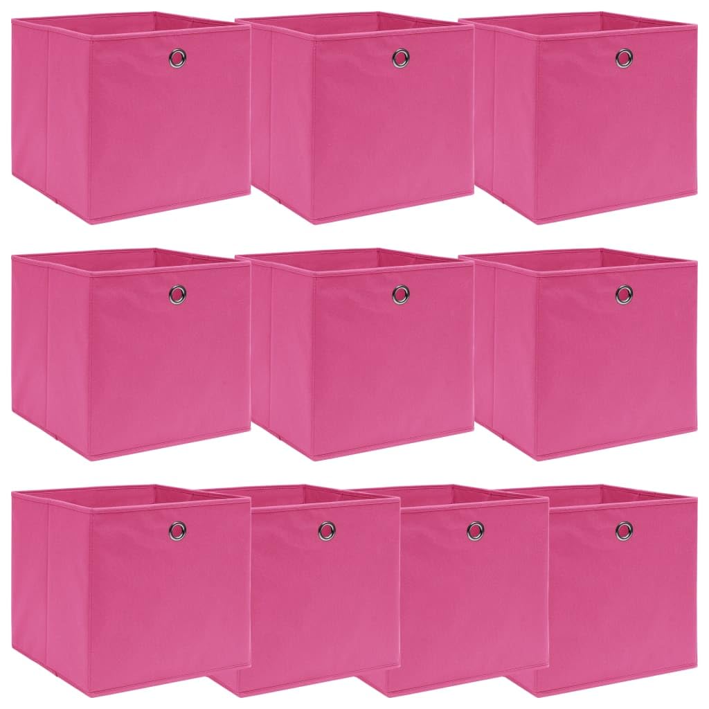 10 scatole portaoggetti, rosa, 32 x 32 x 32 cm, in tessuto, pieghevoli, organizer per camera da letto, bagno, cucina, ufficio, cassetti, scaffale, contenitore