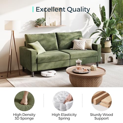 LINSY Modern Loveseat Sofa Couches for Living Room, Comfy Corduroy Sofa, Adjustable Seat Depth, Extra Deep Seats, Solid Wood Frame, Removable Cover, Love Seat Couch for Small Spaces (79inch, Green) - Image 6
