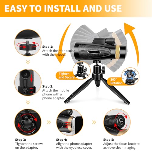 undefined Monocular Telescope 80x100 HD Monoculars for Adults with Tripod & Phone Adapter, Monoculars for Bird Watching Stargazing Camping Hiking Hunting Wildlife Travel-Black の商品画像 5