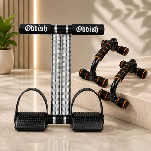 Image of ODDISH Way to Fitness Double Spring Tummy Trimmer & Push Up Bar Combo Core & Upper Body Workout with Heavy Duty Dual Spring Red /Black Standard Size (Black)