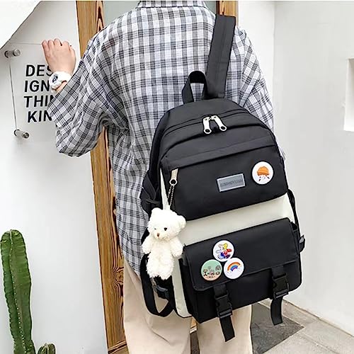 Kawaii Backpack with Kawaii Pins and Accessories 5Pcs Cute Aesthetic Backpack Set Women Lightweight Casual Daypack (Black,One Size)4