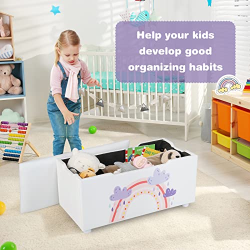 Costzon 04622 Kids Toy Storage Bench, Upholstered Toy Organization Chest With Padded Cushion Seat, Carry Handles, Faux Leather Foot Rest Ottoman Stool thumb #4