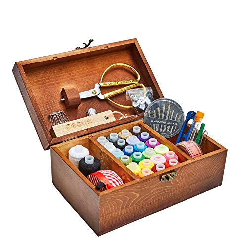 Sewing Kit, Wooden Sewing Basket With Accessories, Sewing Box With Sewing Kit Accessories For Home Repair Tool Set For Beginners/Women/Men/Girls/Kids #TOP5