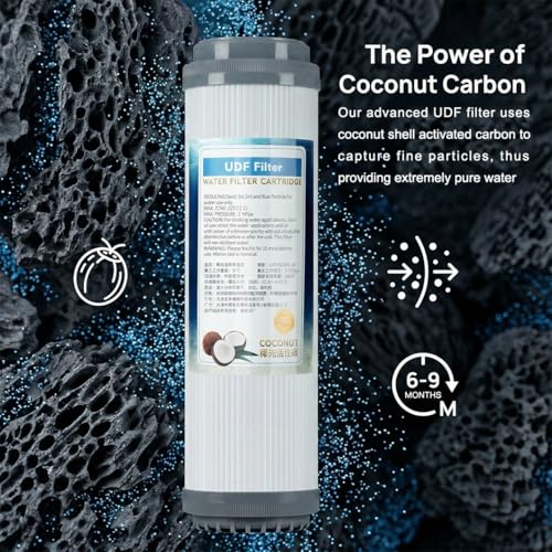 Filtre à eau charbon actif coco UDF 10" éliminant chlore et odeurs en lot de 6 - 6