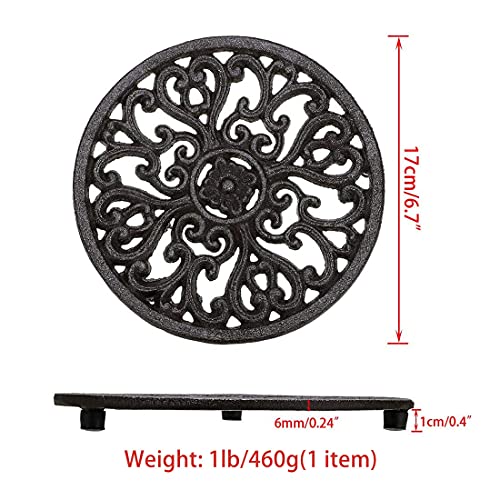 Cast Iron Trivet For Hot Pots And Pans, Vidaya Decorative Round Trivet Mat Hot Pot Holder Pads With Vintage Pattern And 12 Pcs Rubber Pegs/Feet For Rustic Kitchen Counter Or Dining Table (2 Pack) #TOP1