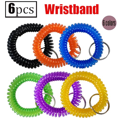 Pack of 6 Colorful Spring Spiral Wrist Coil Key Chain, Wristband Key Ring3