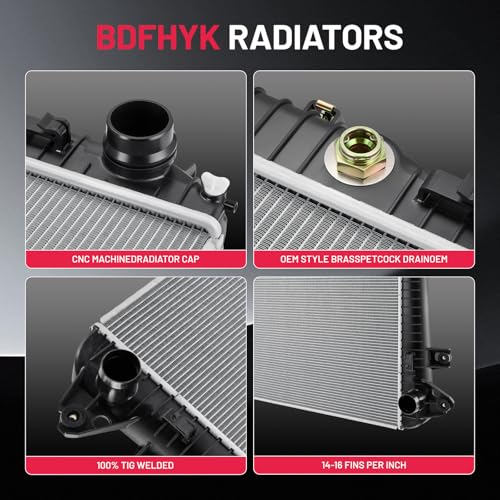 Image of BDFHYK 13690 Aluminum Radiator for Chevrolet Silverado 2500HD 3500HD 2017-2019, for GMC Sierra 2500HD 3500HD 2017-2019, CU13690, 16mm Core, Direct Fit Replacement, OE 84224661 23208447