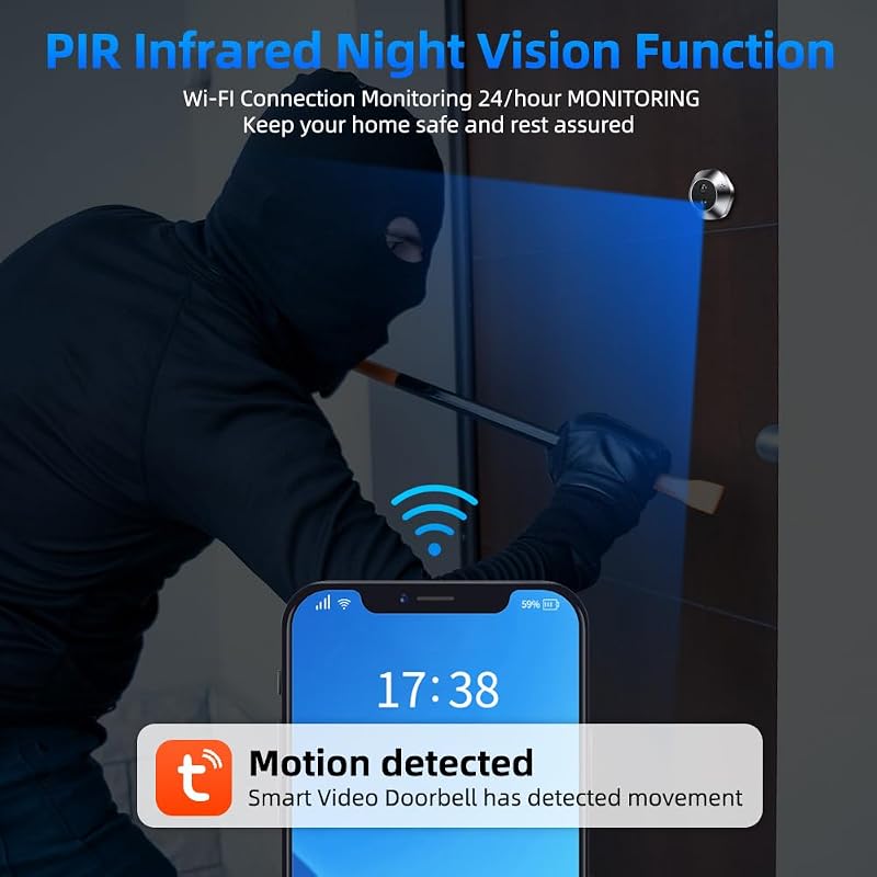 HAPYTHDA WiFi Ajtókamera 4,3" Monitorral - 1080P Digitális Kémlelőnyílás, 90° Látószög, PIR Mozgásérzékelő, 5000mAh Akku, Éjjellátó