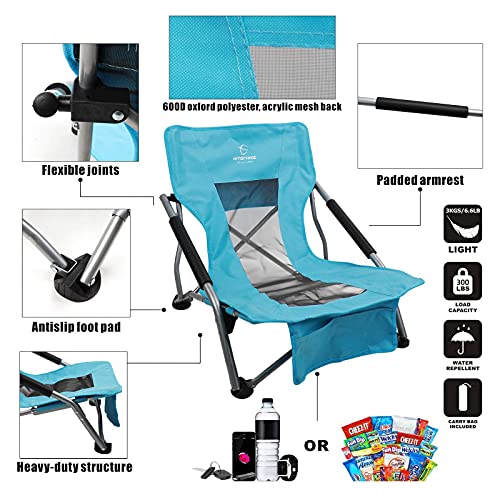 Hitorhike Low Sling Beach Camping Concert Folding Chair With Armrests And Breathable Nylon Mesh Back Compact And Sturdy Chair #TOP2