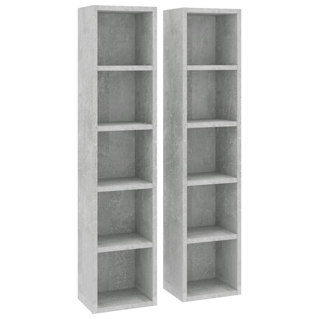 vidaXL 2x CD Cabinets Office Living Room Furniture Media Storage Cabinet Rack Shelf Video Bookcase Display Unit Bookshelf Concrete Grey Chipboard