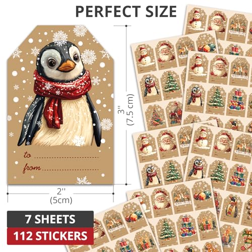 X-Protector Christmas Gift Tags 112 PCS - 3x2 in Christmas Wrapping Paper Name Tags - 5 Sheets of Self-Adhesive Xmas Present Labels Stickers - Peel and Stick Gift Wrap Tags!