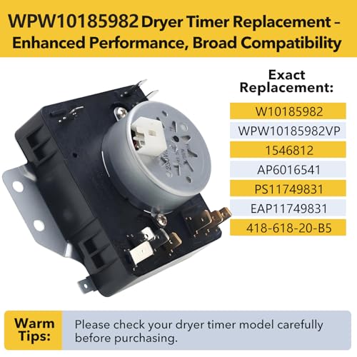Image of W10185982 WPW10185982 Dryer Timer Replacement, Genuine OEM Quality, Replaces 418-618-20-B5, AP6016541, PS11749831, 1546812, Fits Whirlpool, Maytag, Kenmore, Crosley Dryers, 2-Year Warranty