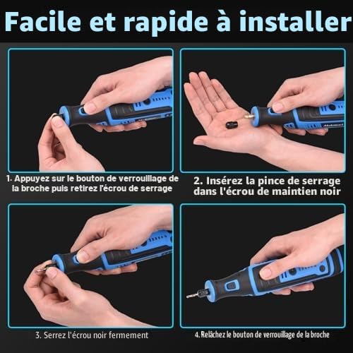 Outil Multifonction Sans Fil, 8V 2.0Ah Outils Rotatifs Multifonction Avec lumière LED, 5 Vitesse Jusqu'à 30 000 tr/min, 135 Accessoires, Pour Percer, Graver, Polir, Meuler, éliminer la rouille