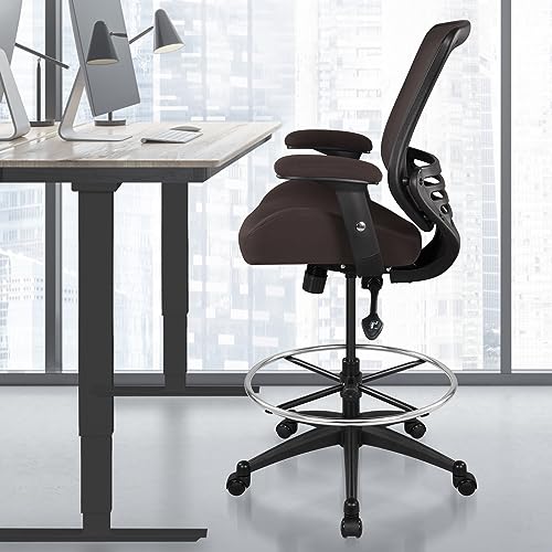 Image of BOLISS 400lbs Mesh Ergonomic Drafting Chair,Tall Office Chair, Standing Desk Chair,Height Adjustable Armrest,Lumbar Support,Foot Ring,Swivel Computer Task Chair(Brown)