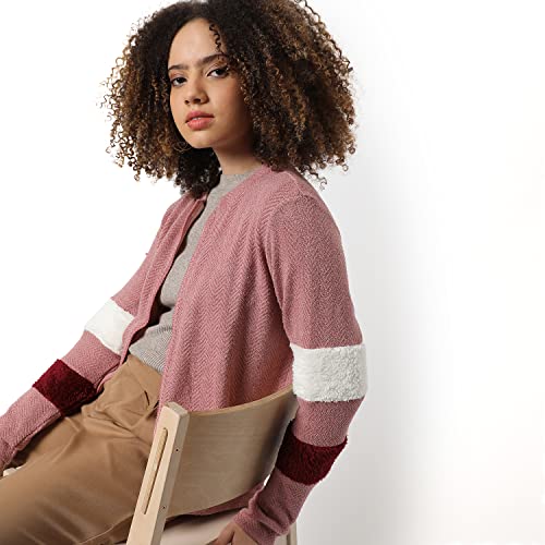 Image of PINACOLADA Women's Colorblock Sweatshirt with Ribbed Hem for Casual Wear | Low-High Neck | Long Sleeve | Button Closure | Cotton Sweatshirt Crafted with Comfort Fit for Everyday Wear