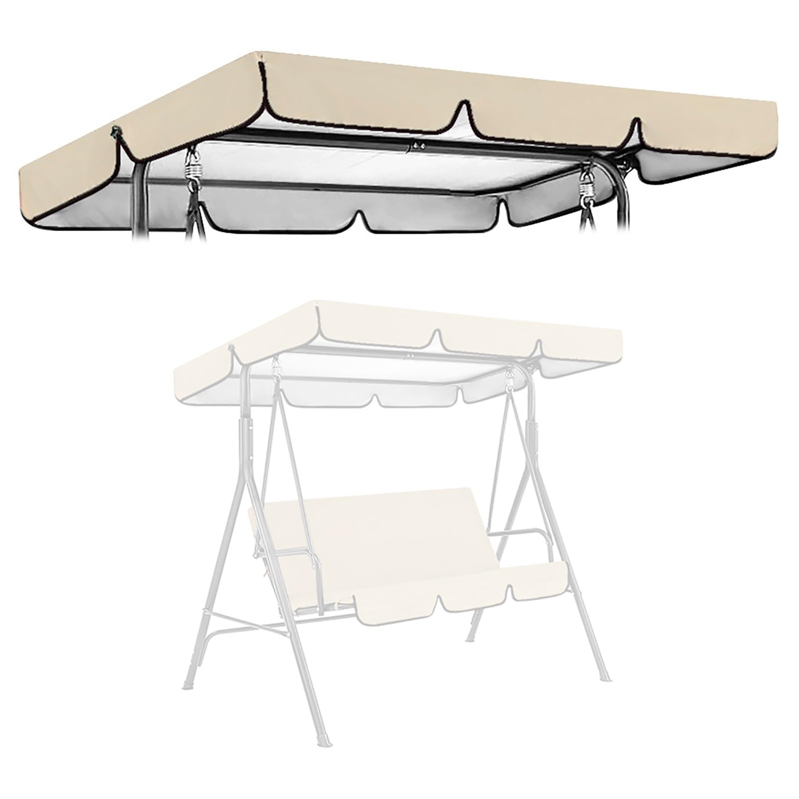 Copertura impermeabile di ricambio per altalena, Tetto in poliestere kaki per altalena da veranda con volant, protezione dai raggi UV, resistente al vento(249x185x18cm)