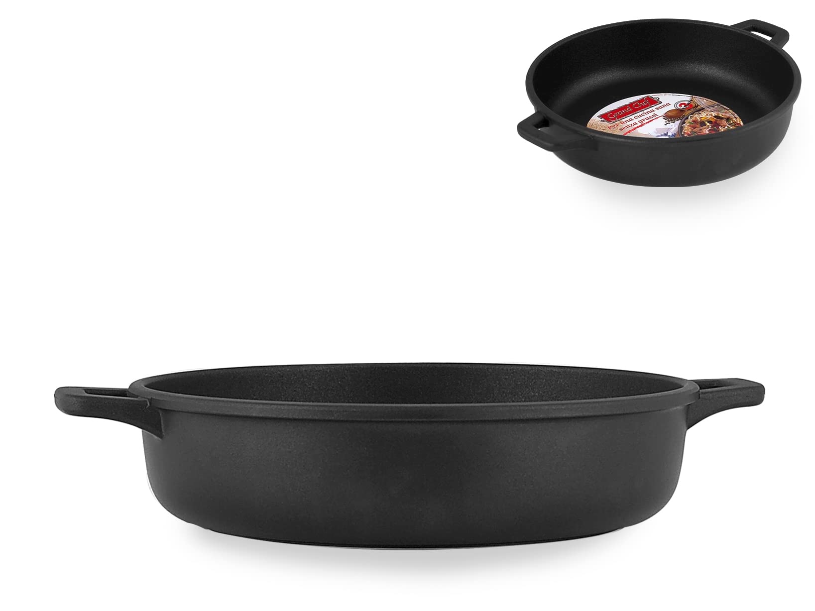 Home Granchef Sartén, Revestimiento Antiadherente con 2 Asas, Redonda, Aluminio Fundido, Negro, 28 cm